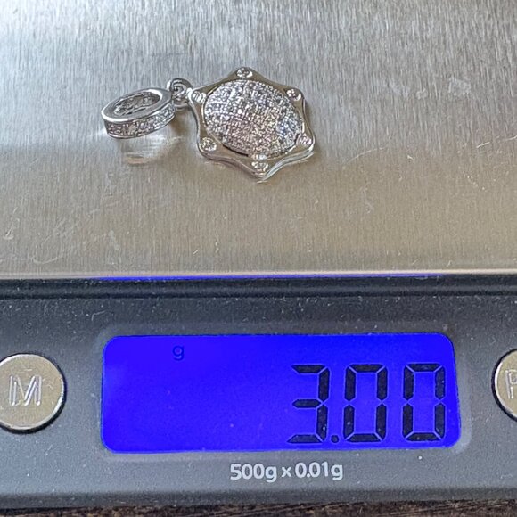 VTG Solid Sterling Silver 925 White Crystal Pavé Set Pendant Size 1" Length - Picture 11 of 11